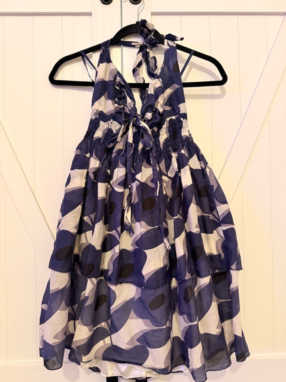 Hazel Navy and Ivory Smocked Floral Halter Dress